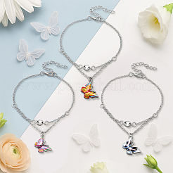 4 шт. 2-цветные браслеты-бабочки из железа и сплава с эмалью для женщин&nbsp;AJEW-HY0002-64