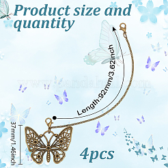 4 шт. латунная цепь и сплав цепи-бабочки для ремней для ботинок&nbsp;HJEW-GO00077