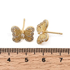 Серьги-гвоздики с бабочками из латуни с микропаве из прозрачных кубических цирконий&nbsp;EJEW-H180-19G