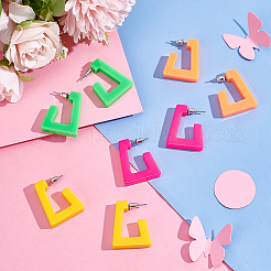 4 пара двухцветных акриловых трапециевидных серег-гвоздиков со штифтами из нержавеющей стали 304&nbsp;EJEW-PH0001-14