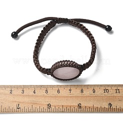 Регулируемые овальные браслеты из плетеных бусин из натурального розового кварца&nbsp;BJEW-H626-02-07