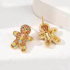 Рождественская стойка позолоченная латунь кубический цирконий серьги-гвоздики&nbsp;EJEW-K245-54B-G