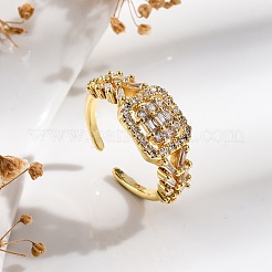 Кольца-манжеты для женщин с покрытием из латуни с микропаве из прозрачного кубического циркония&nbsp;RJEW-M028-94G