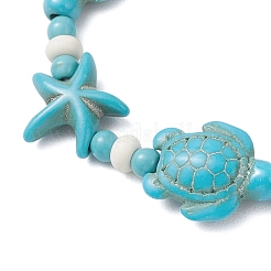 Плетеные браслеты из синтетических бирюзовых бусин с морскими звездами и черепахами для женщин&nbsp;BJEW-JB12130-02