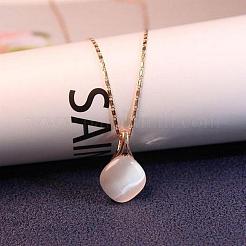 Комплекты из ожерелий и серег-гвоздиков с ромбовидным кулоном в виде кошачьего глаза для женщин&nbsp;FS-WGD2AB8-01