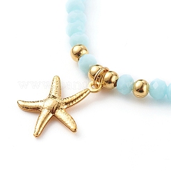 Позолоченные эластичные браслеты с подвесками из нержавеющей стали 304&nbsp;BJEW-JB06096-04