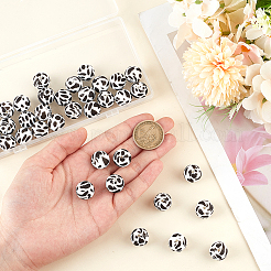 50 шт. круглые бусины из пищевого экологически чистого силикона с рисунком коровы/зебры&nbsp;SIL-SC0002-01