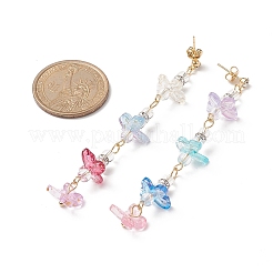 Серьги-гвоздики с подвесками в форме бабочки из натуральных кристаллов кварца и стекла&nbsp;EJEW-JE05197