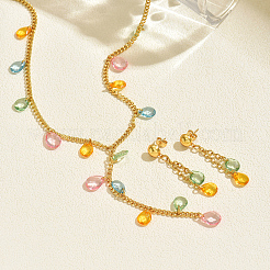 Комплекты из серег и ожерелий из пластикового сплава с подвесками-капельками для женщин&nbsp;EK3257