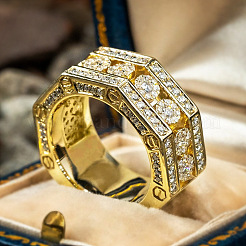 Кольца для мужчин с микропаве из прозрачных кубических цирконий из латуни&nbsp;FS-WG63B19-01