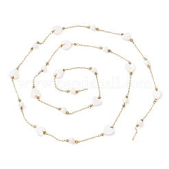 Цепи из нержавеющей стали 304 и натуральных ракушек с круглыми бусинами и сердечками&nbsp;CHS-G048-09G