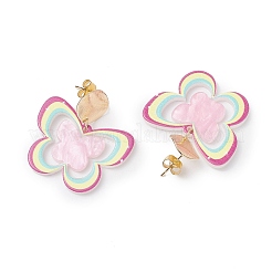 Серьги-гвоздики с подвесками из акрила и бабочки с латунным принтом&nbsp;EJEW-JE06431-02