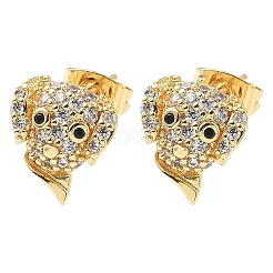 Серьги-гвоздики с прозрачными кубическими цирконами и микропаве из латуни для собак&nbsp;EJEW-Z144-01G