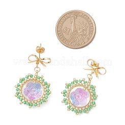 Серьги-гвоздики с подвесками из цветочного стекла&nbsp;EJEW-MZ00522-03