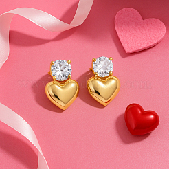 2 пара двухцветных сережек-гвоздиков в форме сердца с покрытием из латуни с микропаве из прозрачных кубических цирконий&nbsp;EJEW-GO0001-09