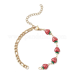 2 шт. 2 варианта браслета из латунной эмали с красными звеньями в форме клубники.&nbsp;AJEW-JB01547