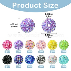 24шт 12 цвета смоляные бусины со стразами&nbsp;RESI-YW0003-13