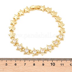 Браслеты из латуни с микропаве из прозрачных кубических цирконий и звеньями в форме звезды.&nbsp;BJEW-F528-02G