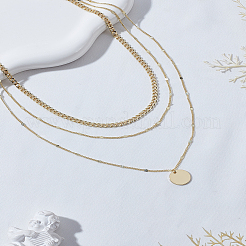 3шт латунный кулон в виде диска 3 слоя ожерелья для женщин&nbsp;NJEW-LP0009-31