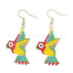 Серьги-подвески в виде птиц из стеклянных бусин ручной работы&nbsp;EJEW-MZ00541