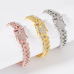 3 шт. 3 цвета цинковый сплав кристалл стразы кубинские звенья цепи браслеты на ногу&nbsp;BJEW-GA0001-13