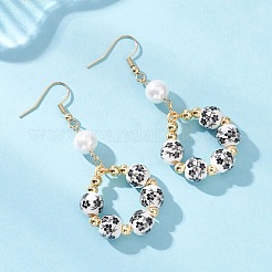 Круглые подвесные серьги из печатного фарфора&nbsp;EJEW-JE06838-01