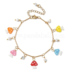 Браслеты с подвесками в виде грибов из стеклянных бусин&nbsp;BJEW-MZ00218