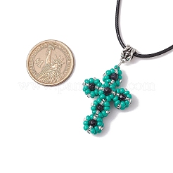 Ожерелья с подвесками в виде креста из стеклянных бусин и синтетического синего золота&nbsp;NJEW-MZ00103-04