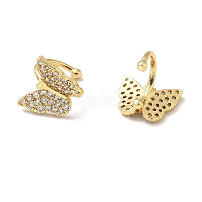 Серьги-каффы в виде бабочки из прозрачного кубического циркония EJEW-G295-15G-1