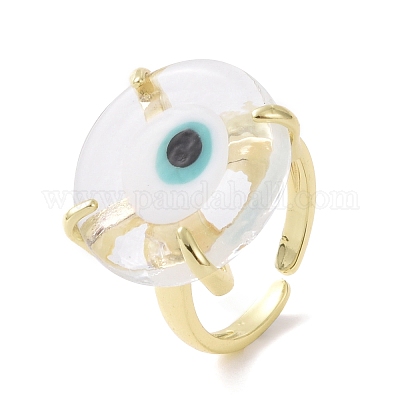 Лэмпворк злой глаз открытое кольцо на запястье&nbsp;RJEW-C051-01G-09-1