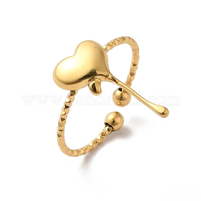 Ионное покрытие (ip) 304 нержавеющая сталь сердце открытые манжеты кольца для женщин RJEW-H136-03G-1