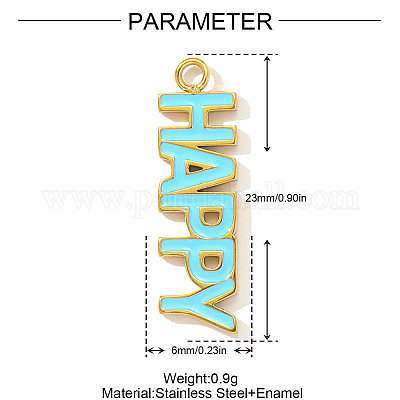 Подвески с надписью «Happy Charms» из нержавеющей стали 304 с эмалью STAS-OY004-19G-1