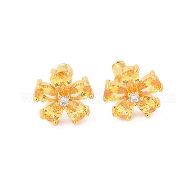 Серьги-гвоздики из латуни с микропаве из кубического циркония EJEW-I304-07G-08-1