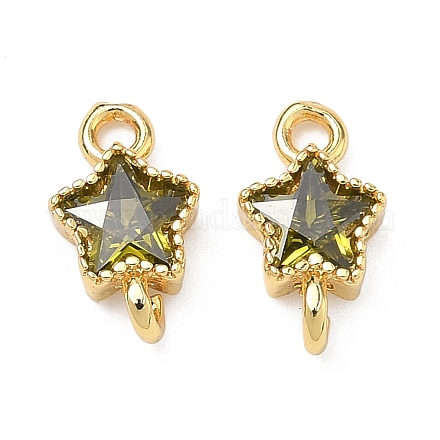 Латунные подвески-звездочки с инкрустацией из кубического циркония KK-P348-08G-02-1