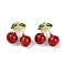 Alloy Pendants, with Enamel, Lead Free & Cadmium Free & Nickel Free, Rack Plating, Cherry Charm, Golden, 15x14x6.5mm, Hole: 1.2mm