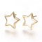 Brass Stud Earring Findings, with Loop, Enamel, Nickel Free, Star, Real 18K Gold Plated, White, 9.5x10x1.5mm, Hole: 1.5mm, Pin: 0.8mm