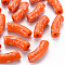 Opaque Spray Painted Acrylic Beads, Two Tone, Curved Tube, Coral, 36x13.5x11.5mm, Hole: 4mm, about 148pcs/500g