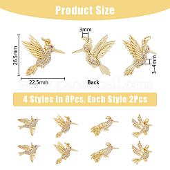 8 шт. 4 стиля латунные подвески с микропаве и кубическим цирконием&nbsp;ZIRC-DC0001-27