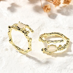 Овальные латунные манжеты-кольца кошачий глаз для женщин RJEW-U042-01G-01