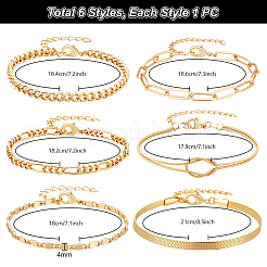 6шт 6 стиля латунные браслеты-цепочки для женщин&nbsp;BJEW-PH0004-50