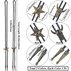 2 шт. 2 стиля регулируемый винтажный галстук-боло из искусственной кожи&nbsp;NJEW-GF0001-12AB-01