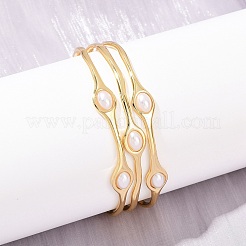 Женские браслеты-манжеты с 22 рядами из латуни и АБС-пластика толщиной 3 мм&nbsp;LS-BJEW-L707-01G