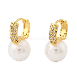 Пластиковые жемчужные серьги-кольца с прозрачными фианитами&nbsp;EJEW-A070-08G