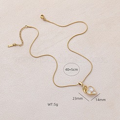 Женские ожерелья с подвеской в виде сердца из нержавеющей стали 304 с эмалью и имитацией жемчуга белого цвета&nbsp;KW3625