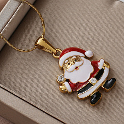 Рождественские ожерелья с подвеской Санта-Клауса из нержавеющей стали 304 с красной эмалью&nbsp;RP2300