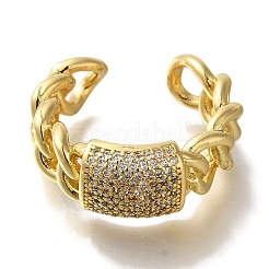 Покрытие стойки прямоугольное латунное прозрачное кольцо с фианитом открытые манжеты&nbsp;RJEW-S411-13G