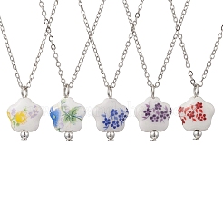 Женские ожерелья с подвеской в виде цветка из фарфора ручной работы с принтом&nbsp;NJEW-JN05746