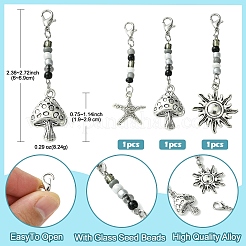 Подвески из сплава гриб/солнце/морская звезда и стеклянные подвески&nbsp;HJEW-YW00006