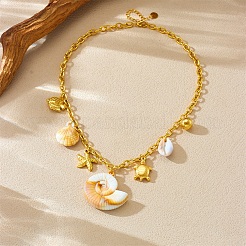 Женские ожерелья с подвесками в форме ракушки из нержавеющей стали 304&nbsp;NJEW-F347-01A