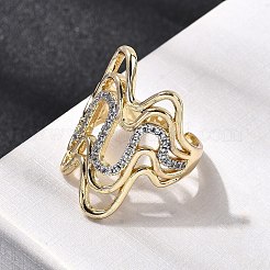 Латунные кольца из манжеты с прозрачным цирконием&nbsp;RJEW-H262-02G